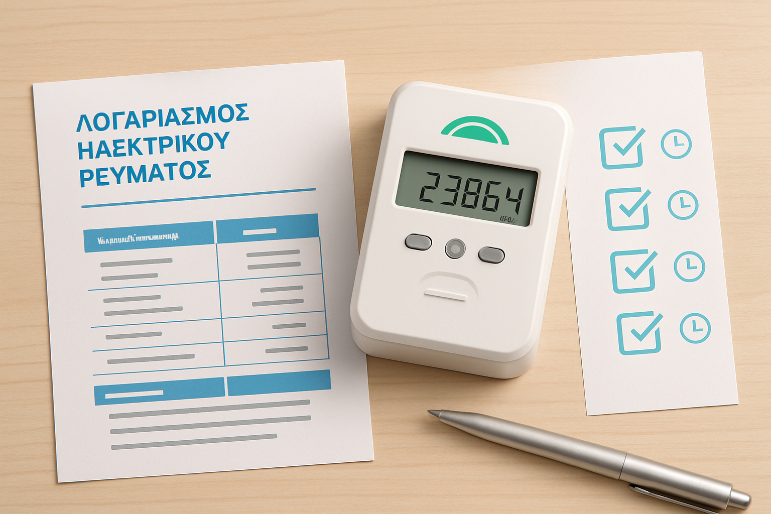 Λογαριασμός ρεύματος και μετρητής για έλεγχο νυχτερινού και διζωνικού τιμολογίου