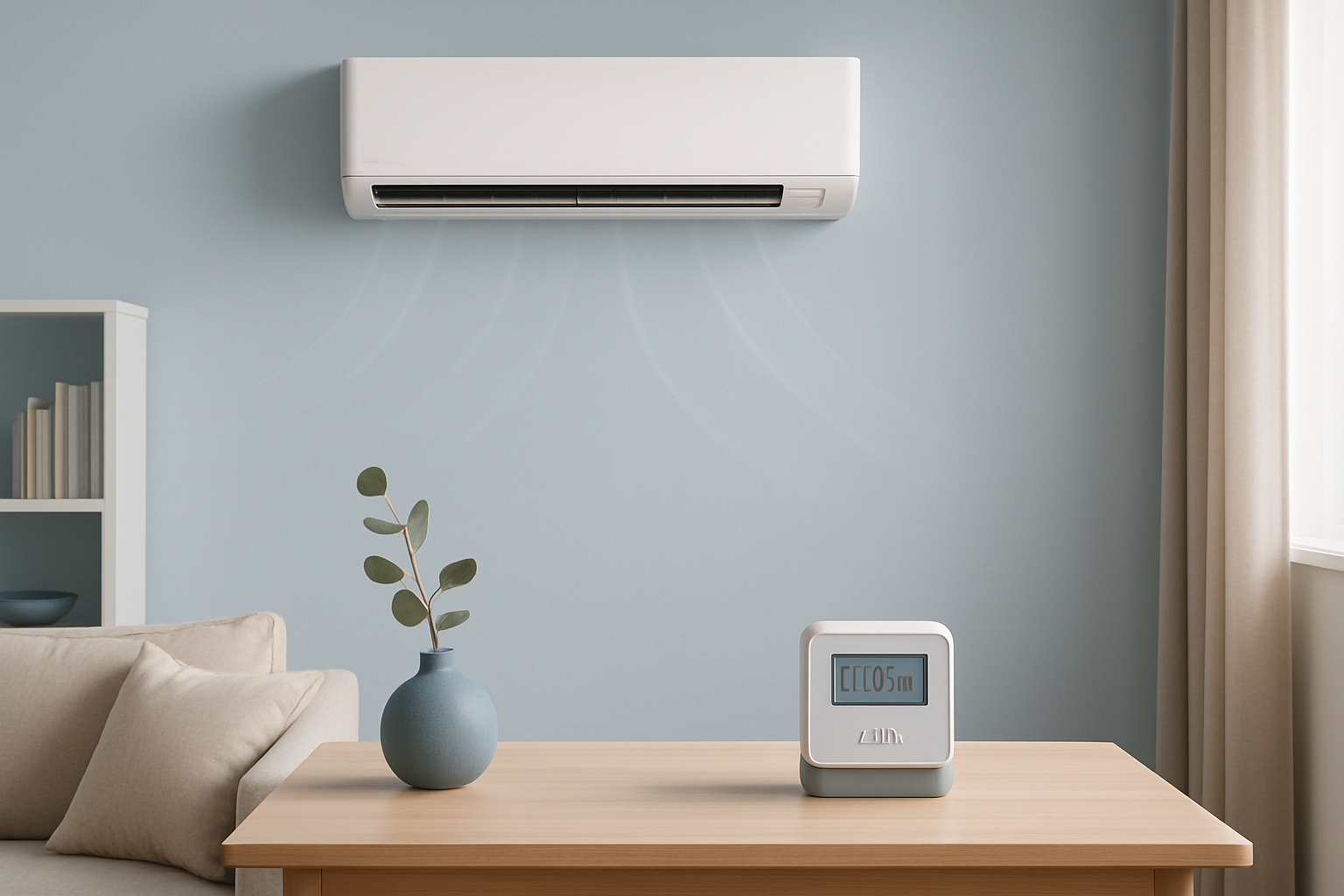 Κλιματιστικό inverter σε καθαρό οικιακό χώρο με ένδειξη κατανάλωσης kWh