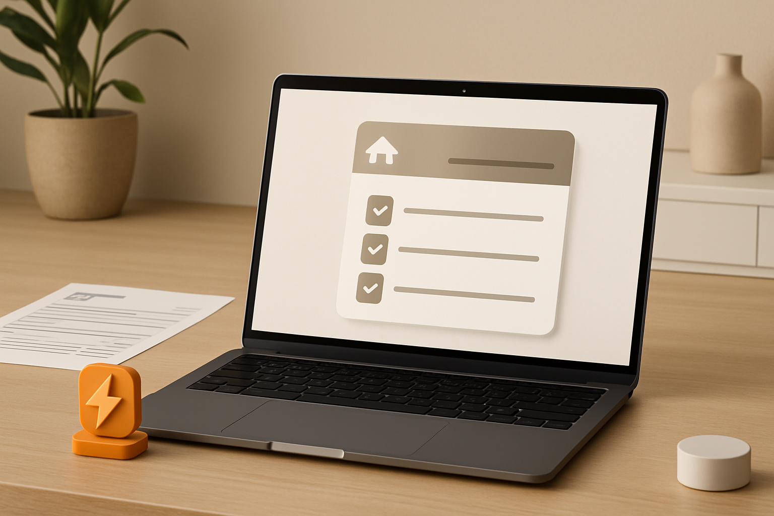 Laptop με online φόρμα και λογαριασμό ρεύματος για έναρξη διαδικασίας αλλαγής παρόχου μέσω VoltMarket